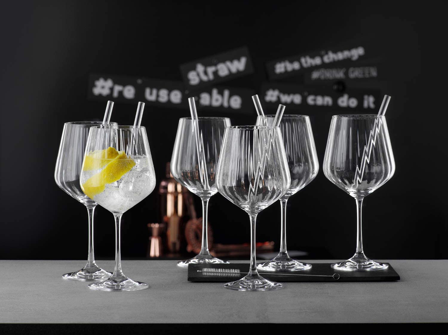 Nachtmann Gin Tonic set 4 bicchieri + 4 cannucce in vetro +
