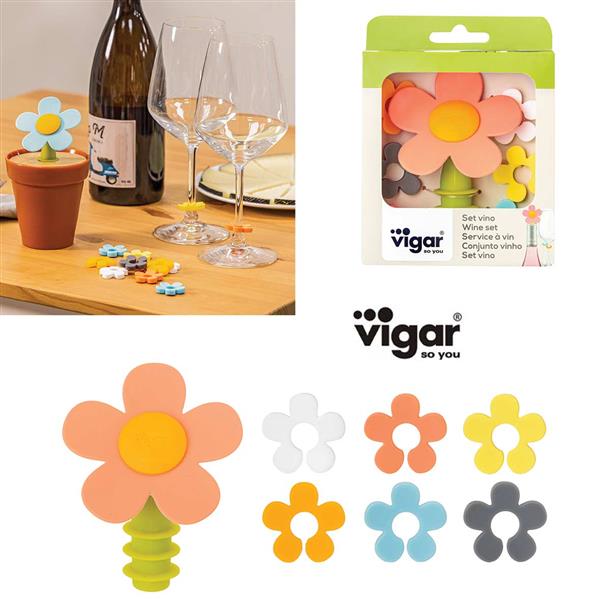 MaiUguali Vigar Tappo + 6 Segna Bicchieri Flower Power – Modulo