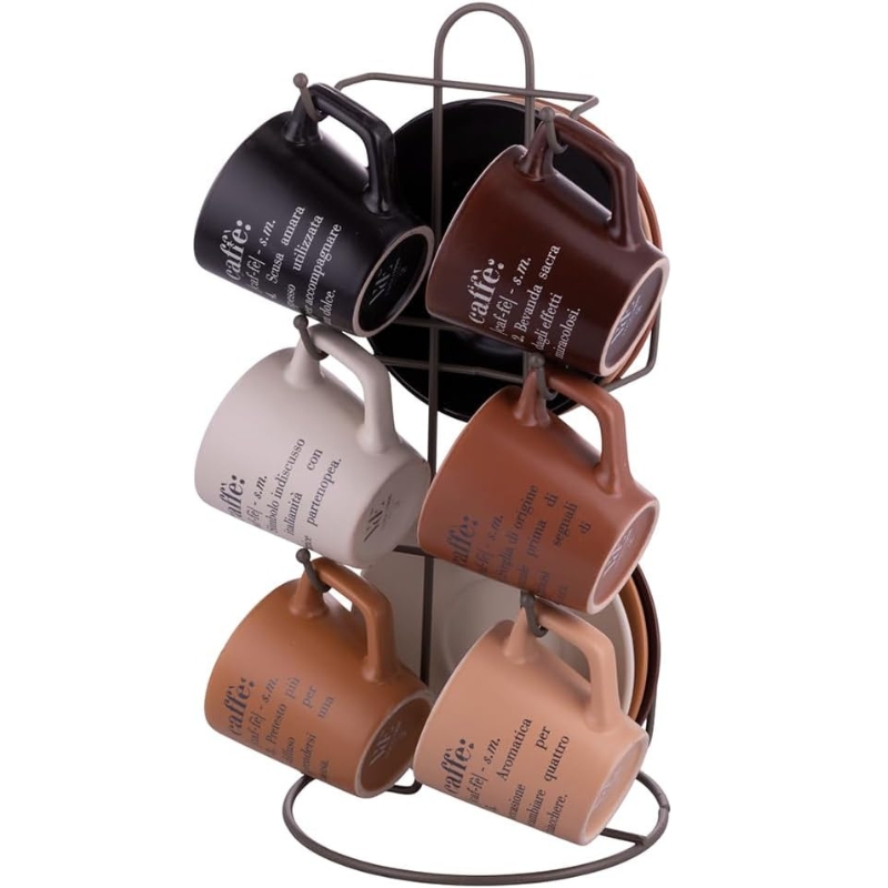 Villa D'Este Home Tivoli Set 6 Tazzine da Caffè con Piattini e Stand Choco