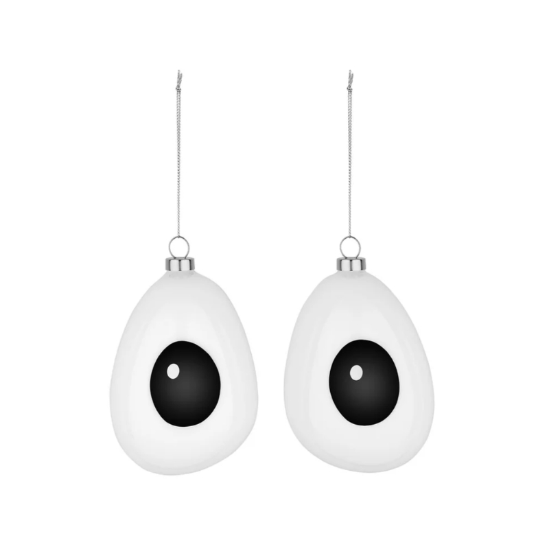 palline di natale alessi a forma di occhi in bianco e nero