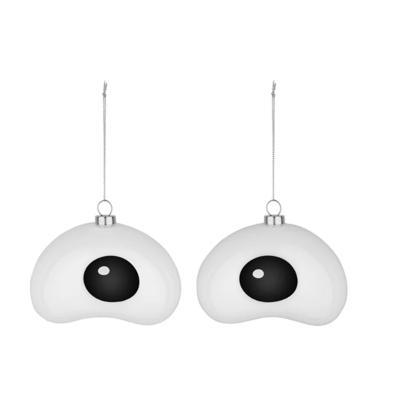 palline di natale a forma di occhi bianco e nero marca Alessi