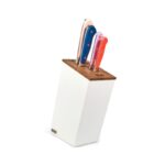 ceppo per coltelli bianco e legno chiaro con 5 coltelli colorati compresi