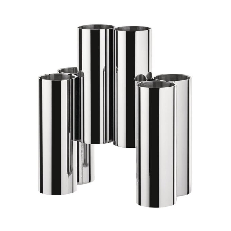 portaposate composto da 6 cilindri verticali in acciaio lucido marca Alessi design