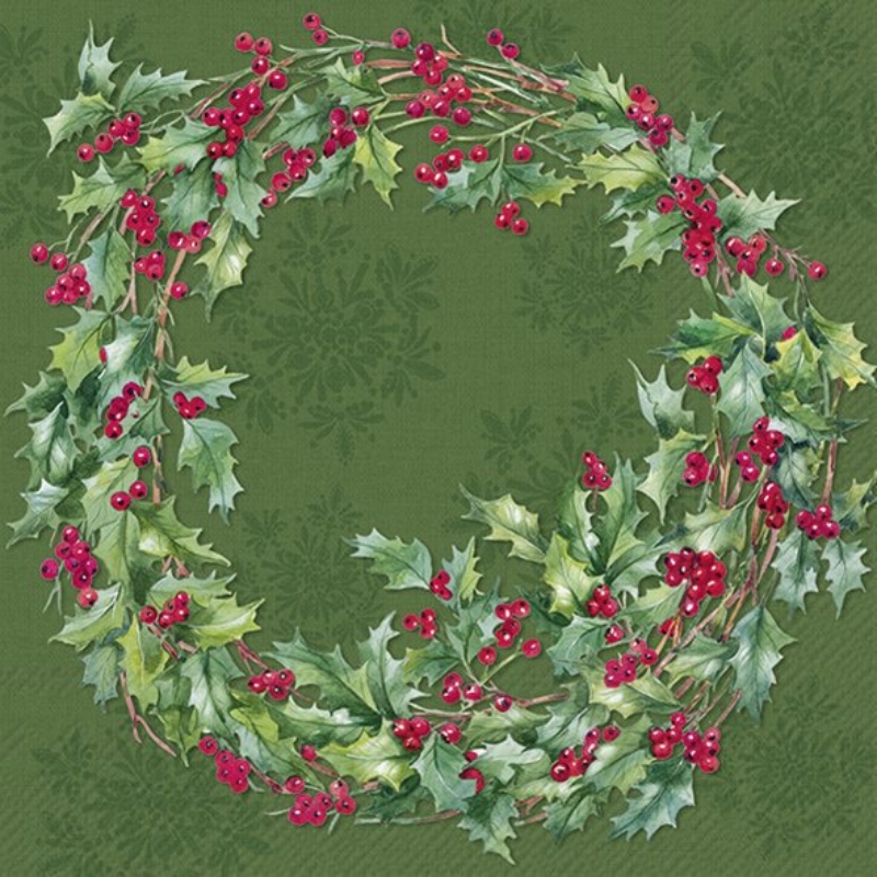 IHR Schonhuber Tovaglioli di Carta Ilex Wreath Green