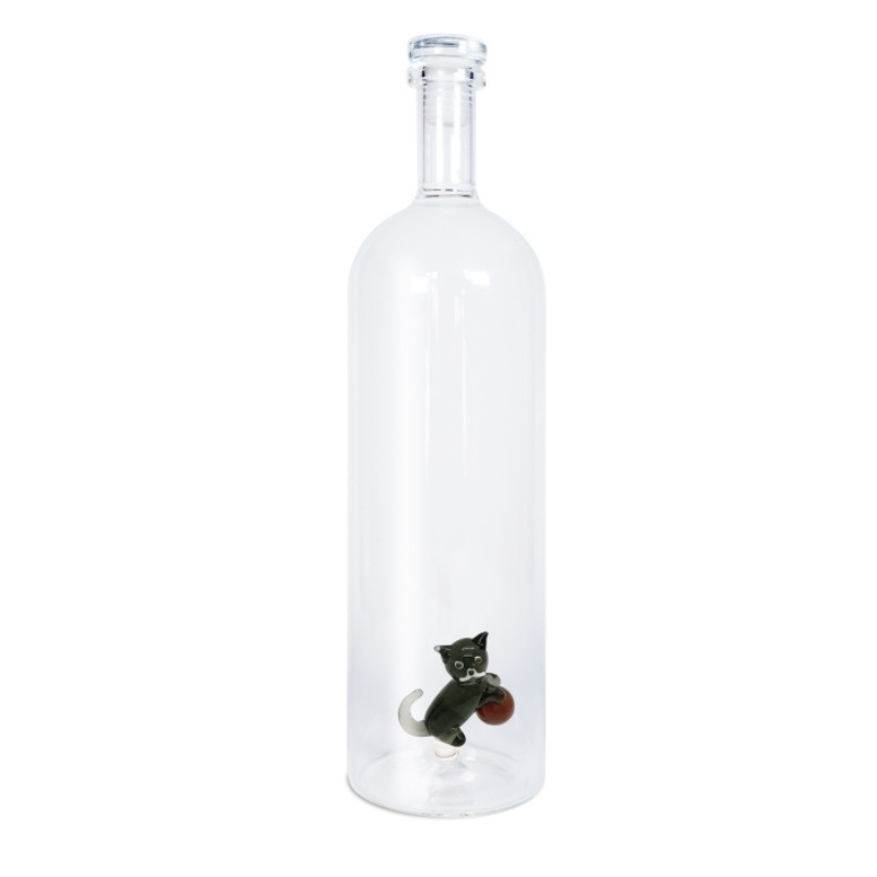 WD Lifestyle Bottiglia in Vetro Borosilicato con Gatto