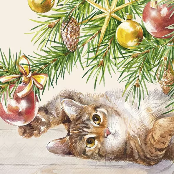 IHR Schonhuber Tovaglioli di Carta Christmas Cat Cream