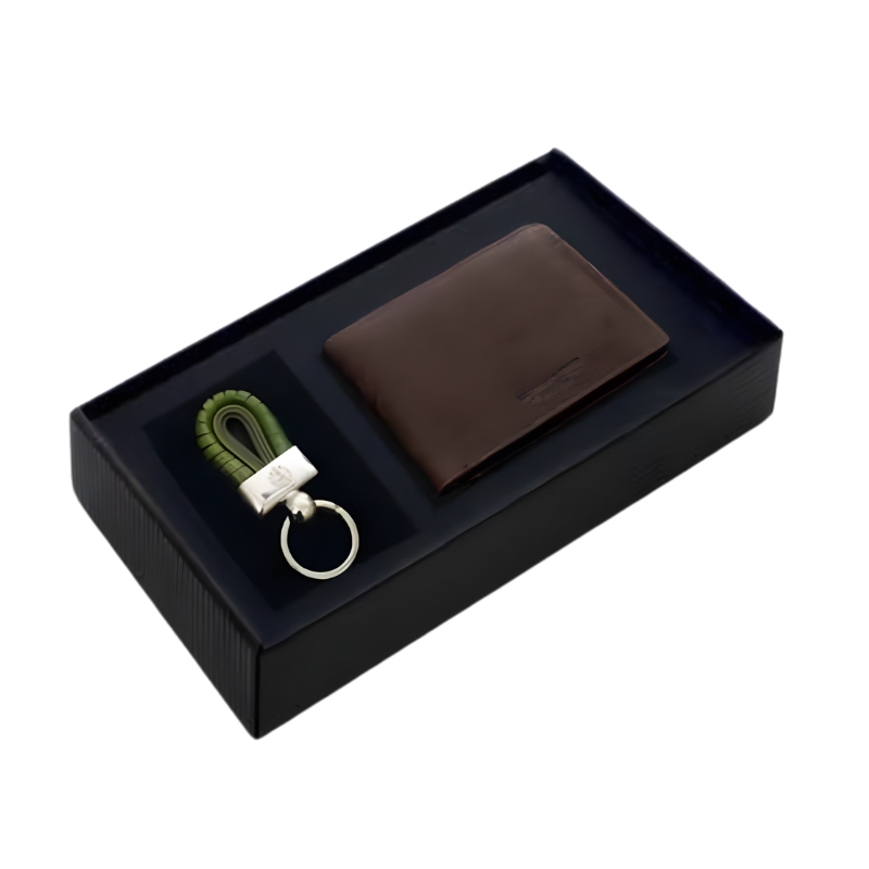Spalding & Bros Kit Portafoglio Marrone e Portachiavi Verde Deep