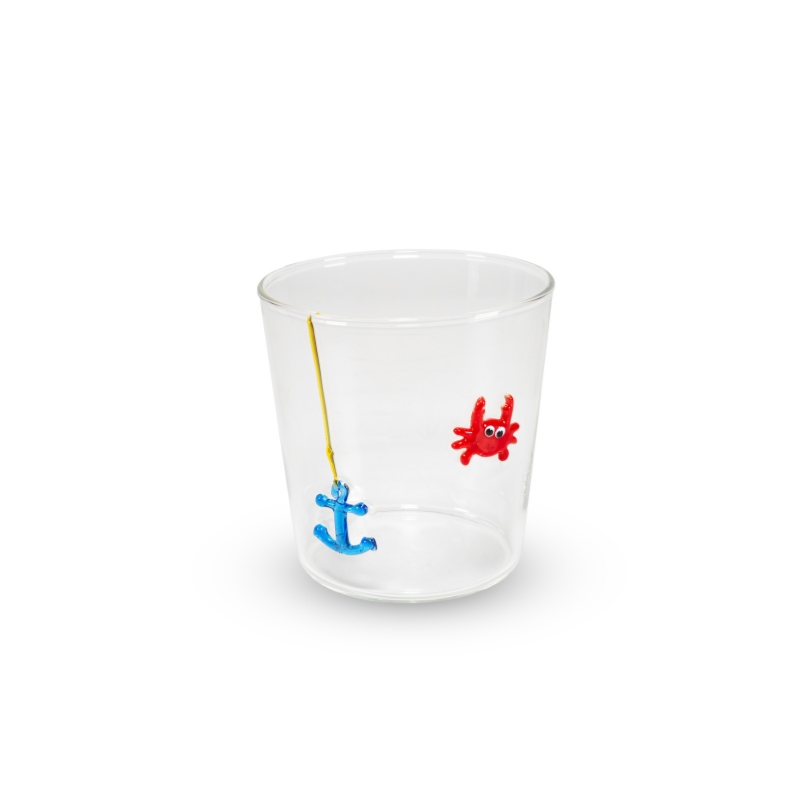 WD Lifestyle Bicchiere in Vetro Borosilicato con Decori Marini