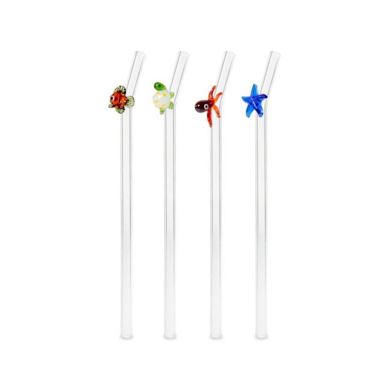 WD Lifestyle Set 4 Cannucce in Vetro con Decoro Animali Marini