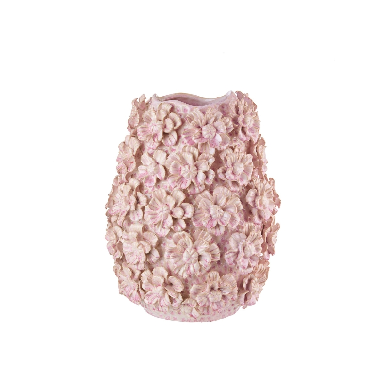 L'Oca Nera Vaso Rosa Alto con Decoro Fiori 3D