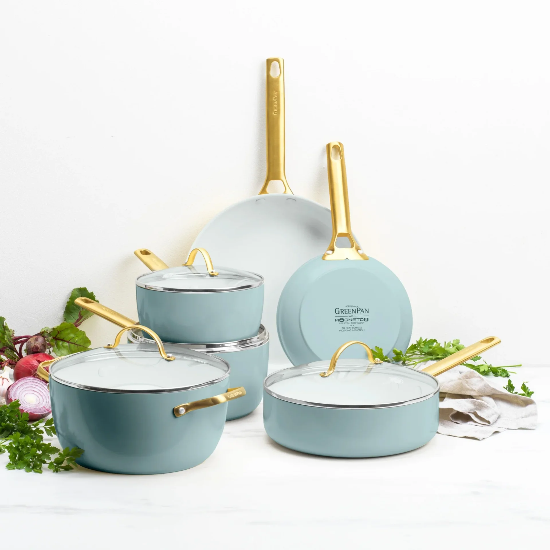 GreenPan Batteria di Pentole Padova Reserve Smokey SkyBlue da 10 pezzi - immagine 2